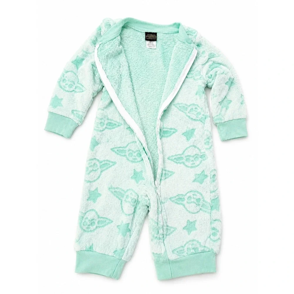 Star Wars Grogu Baby Yoda Plush Fleece Hooded One-Piece Pajamas Sleeper 2T
